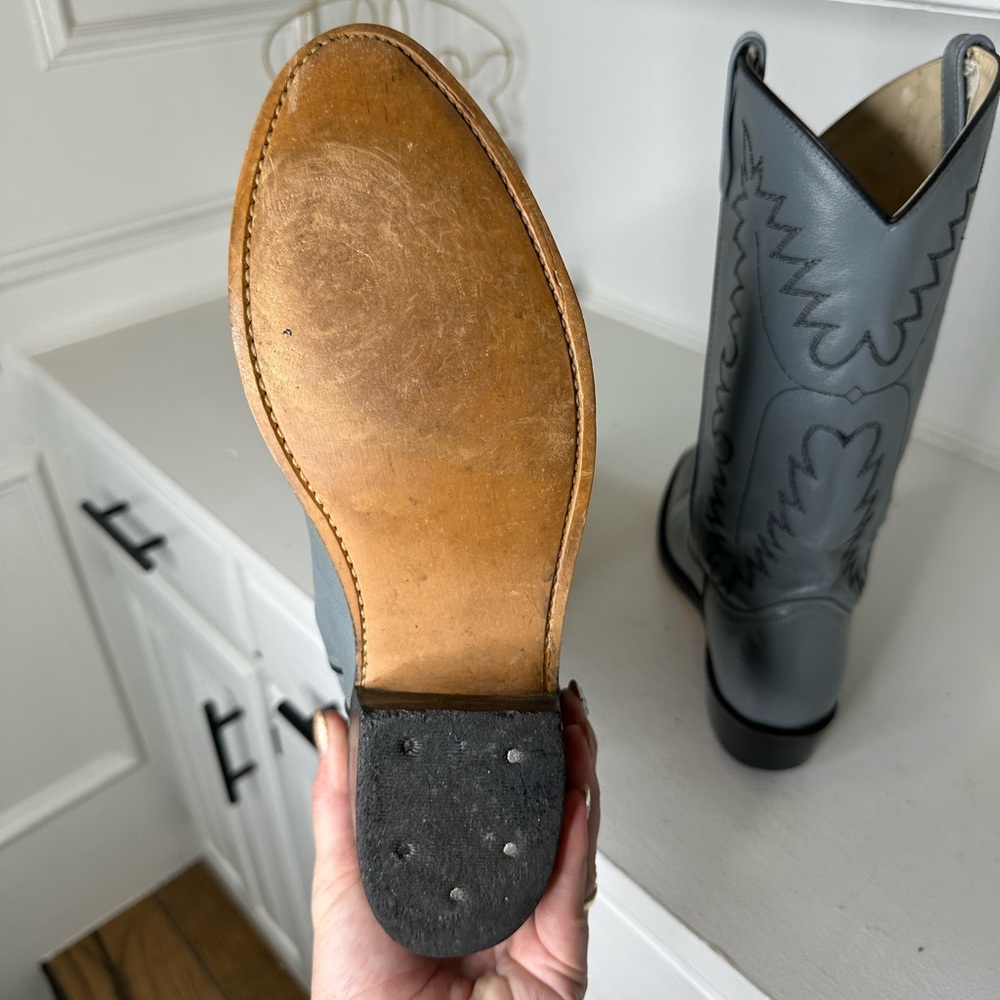 **SOLD**Old West Gray Leather Western Cowboy Boots Classic Men’s 9/Women’s 10 - Picture 7 of 8